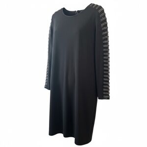 Eloquii Plus Size Black Dress With Lace and Faux Leather Sleeve Embellishment